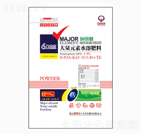 硝硫基高鉀型大量元素水溶肥15-5-30+TE-六合金-金必來(lái)